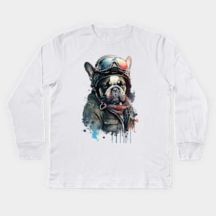 Pet Dog Portrait, Dog Owner Gift Idea, Cute French Bulldog Watercolor Dog Portrait Kids Long Sleeve T-Shirt